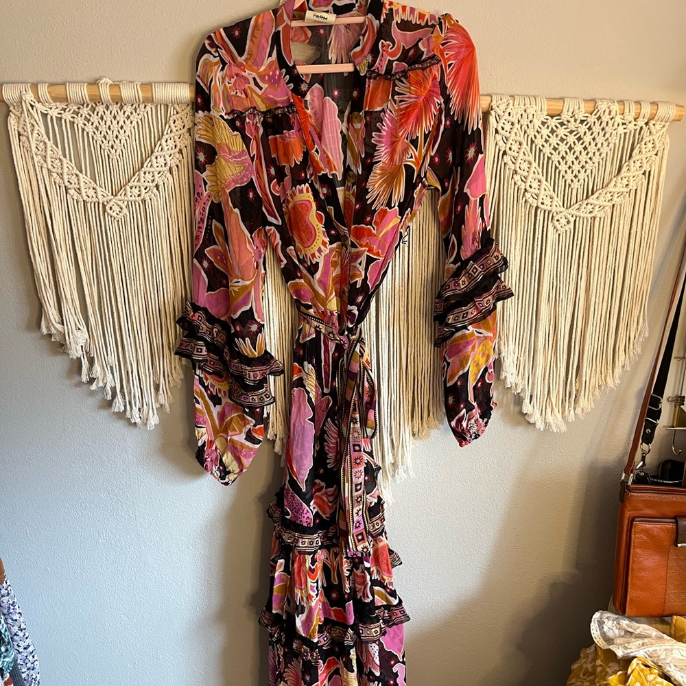 Farm Rio Dress, Floral Wrap Dress - Pink and Black